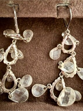 Silver-Tone Teardrop Dangle Earrings with Clear Crystal Accents